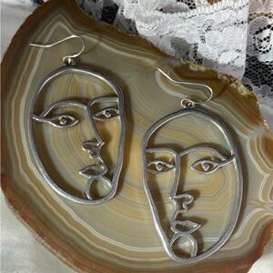 Silver Face Outline Earrings